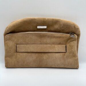 Donald J Pliner Foldover Clutch Handbag Purse Nubuck Suede Beige Camel Italy